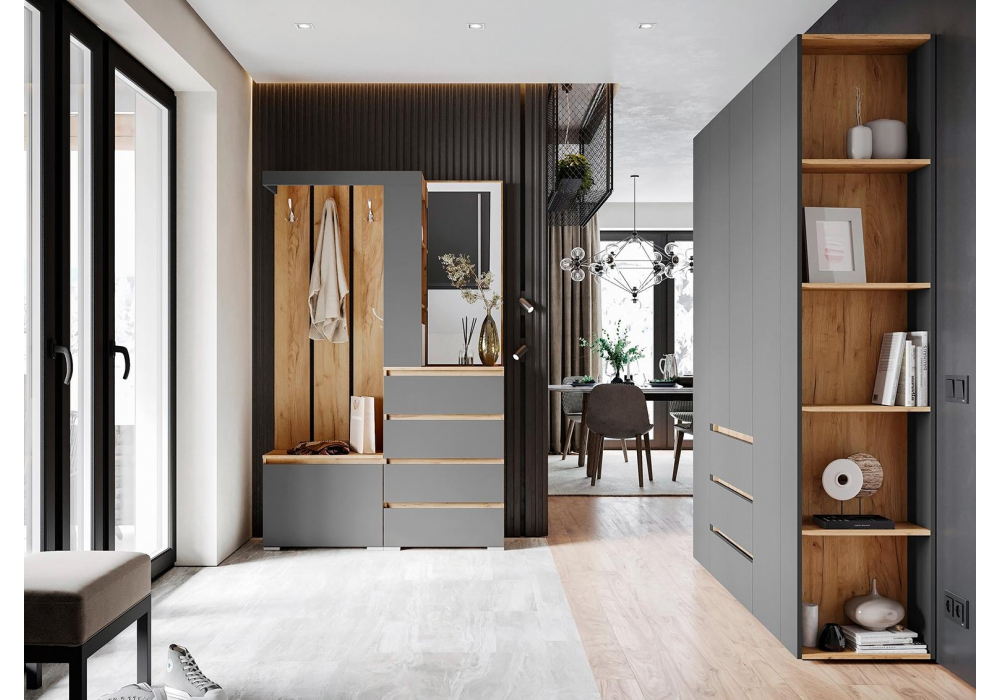 фото шкаф woodville элла серый графит / дуб крафт золото 586717 | 220svet.ru