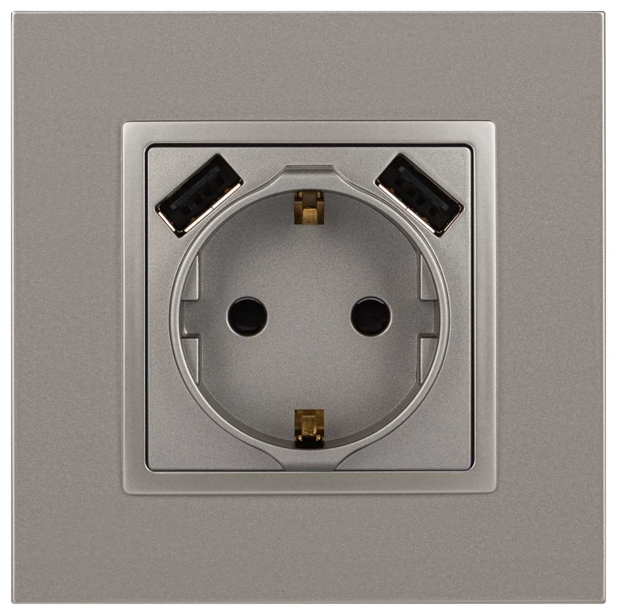 фото розетка эра elegance 14-4109-16 2p+e 16a-250в штор. с 2xusb 5в-3а титан б0065775 | 220svet.ru