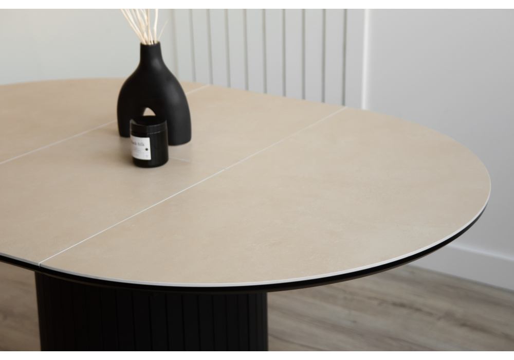 фото керамический стол раскладной woodville лорен 100(140) okara light yellow / черный 664692 | 220svet.ru