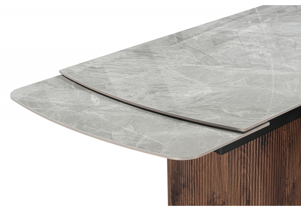 фото керамический стол раскладной woodville lagos 160(240)x90 серый / орех 15860 | 220svet.ru