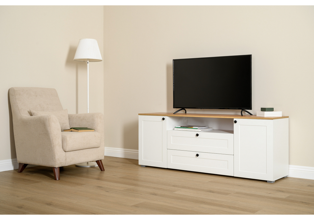 фото тв-тумба woodville опра белый шагрень / дуб золотой craft 676802 | 220svet.ru