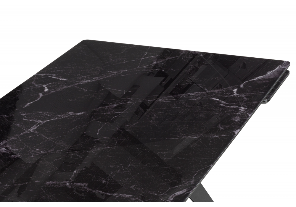 фото стол стеклянный рнаскладной 140(200)х80  woodville дарвин черный мрамор / черный 625983 | 220svet.ru