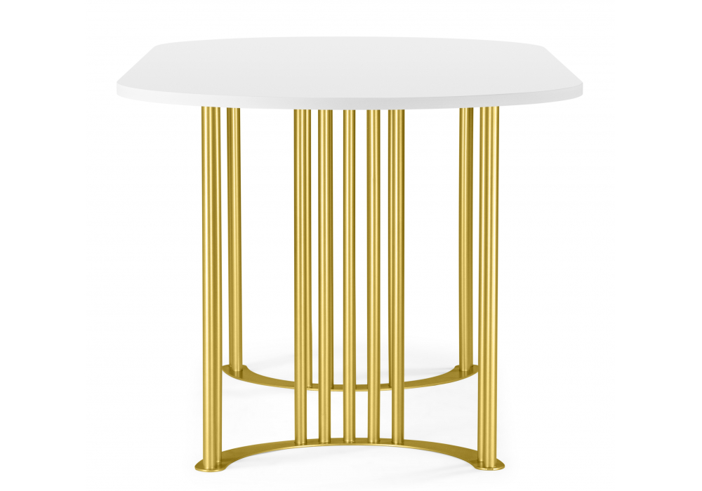 фото стол деревянный woodville хьюго о 180х90 белая шагрень пленка / золотые ноги 620416 | 220svet.ru