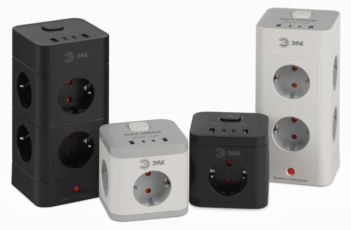фото сетевой фильтр эра twr-8es-1,5m-4usb-b башня с защитой заземлением с выключателем 8 розеток+4xusba+c 1,5м 16а черный б0069072 | 220svet.ru