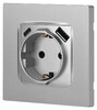 Миниатюра фото розетка эра серия 12 12-4108-03 2p+e 16a-250в со шторками с usb type-a+c 5в-3а алюминий б0067716 | 220svet.ru